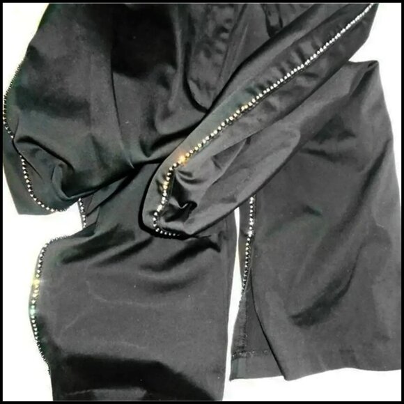 Black Satin Stretch Pants with Rhinestones, Boot Cut Bougie Evening Glam 90s - Picture 6 of 16